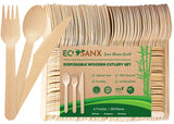ECOSANX® 120 PCs Disposable Wooden Cutlery set 6.3" Splinter Free Compostable Utensils for party, Eco-Friendly, 100% All-Natural Bamboo Utensils set