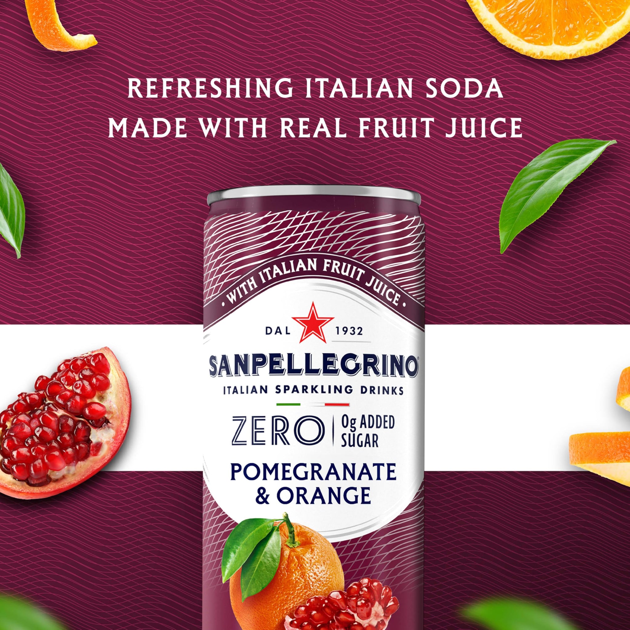 Sanpellegrino Zero Grams Added Sugar Pomegranate & Orange Italian Sparkling Drink, 24 Pack Of 11.15 Fl Oz Cans, Sanpellegrino Italian Sparkling