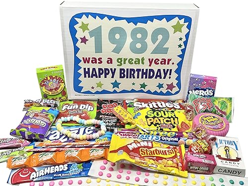 RETRO CANDY YUM ~ 1982 44th Birthday Gift Box of Nostalgic Candy from Childhood for 44 Year Old Man or Woman Born 1982