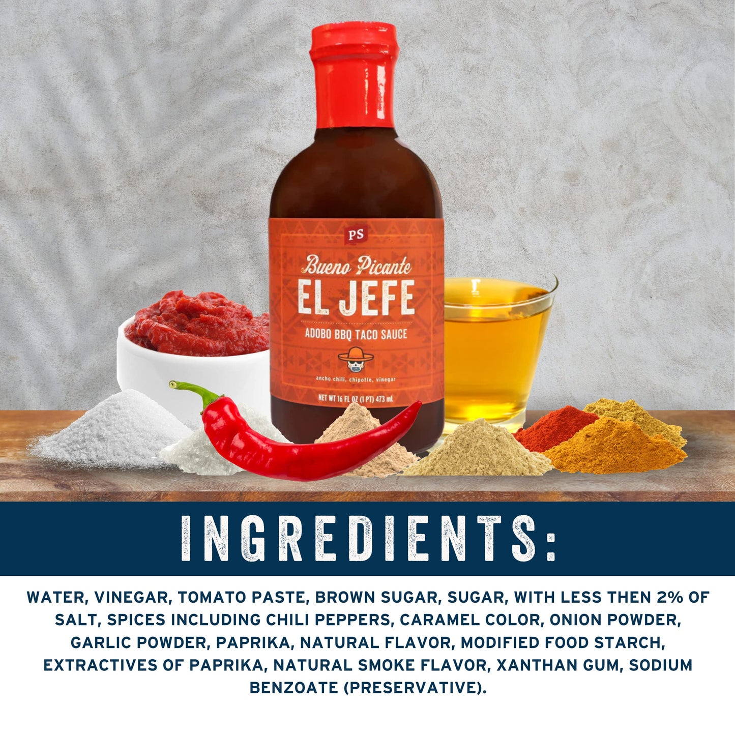 PS Seasoning El Jefe Adobo BBQ Taco Sauce - Smoky Chipotle Sauce for Marinade, Dip, and Topping- Great for Tacos, Fajitas, Carnitas, Chicken and more