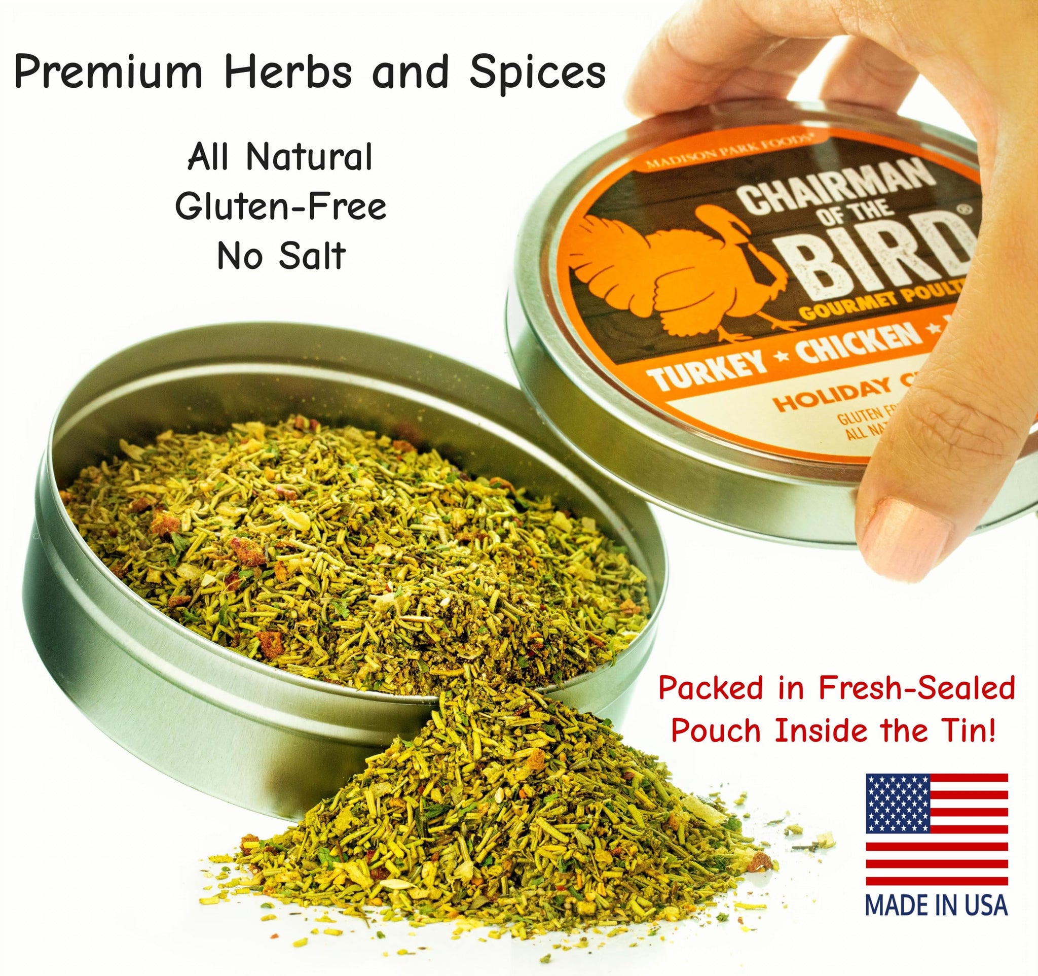 Chairman of the Bird Gourmet Turkey Rub Seasoning - Citrus-Herb Spice Blend - Orange, Cranberry, Rosemary, Sage - Roast, Grill, Smoke - Natural