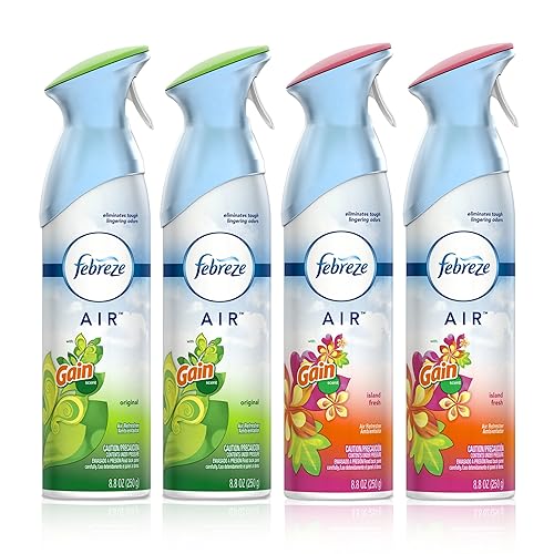 Febreze Air Freshener and Odor Eliminator Spray, Gain Original and Island Fresh Scents, 8.8oz (Pack of 4)