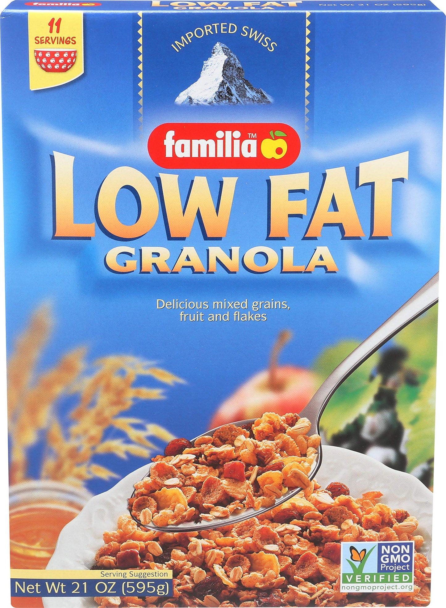 Familia Low-Fat Granola 21oz | Swiss Granola Cereal - Crunchy Toasted Grain and Fruit Flakes with Coconut and Honey (21-Ounce Box)