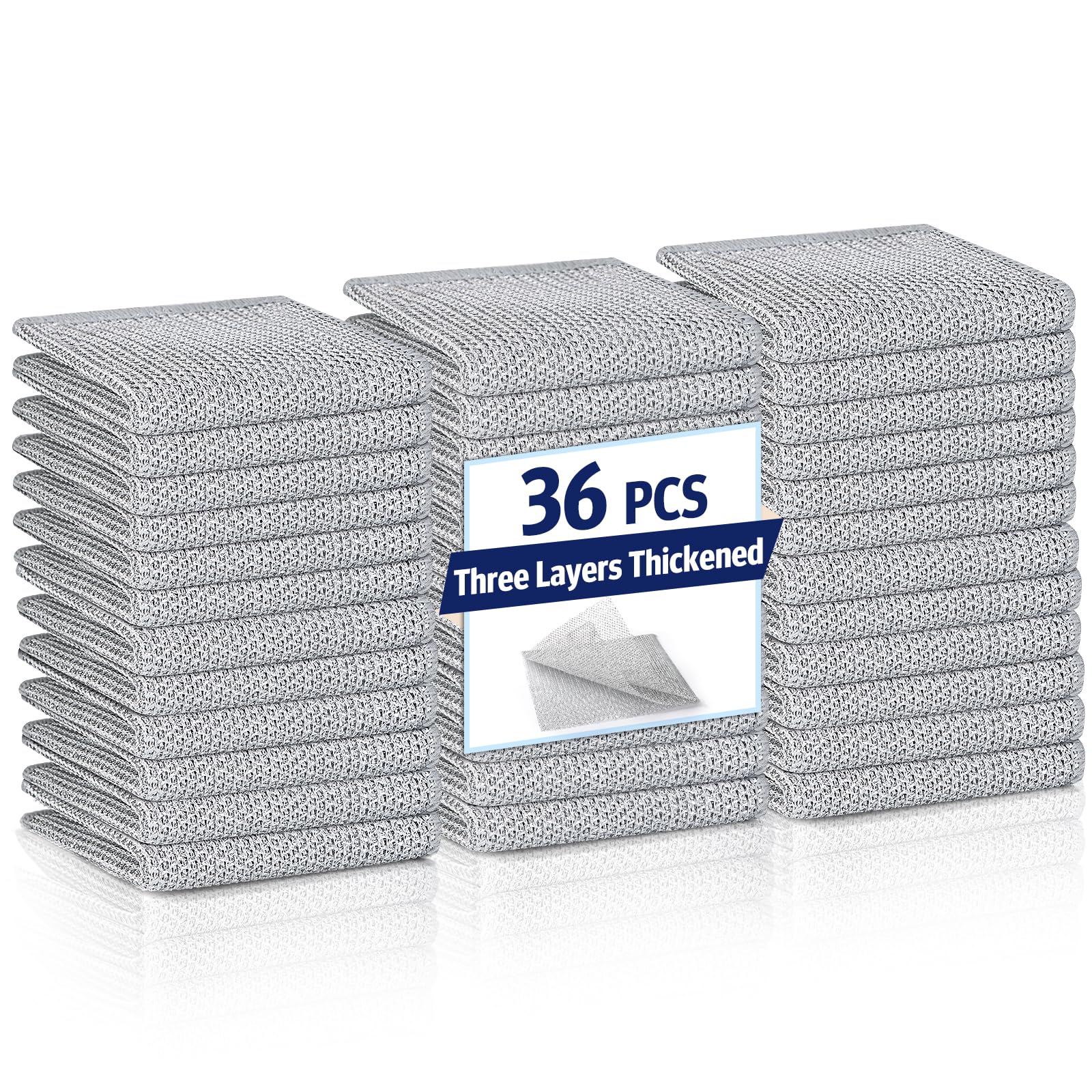 wenbbleyii 36 Pcs New Upgrade 3-Layer Wire Dishwashing Rags Non-Scratch Multipurpose Metal Dish Cloth No Scratches and Odor for Wet and Dry Kitchen