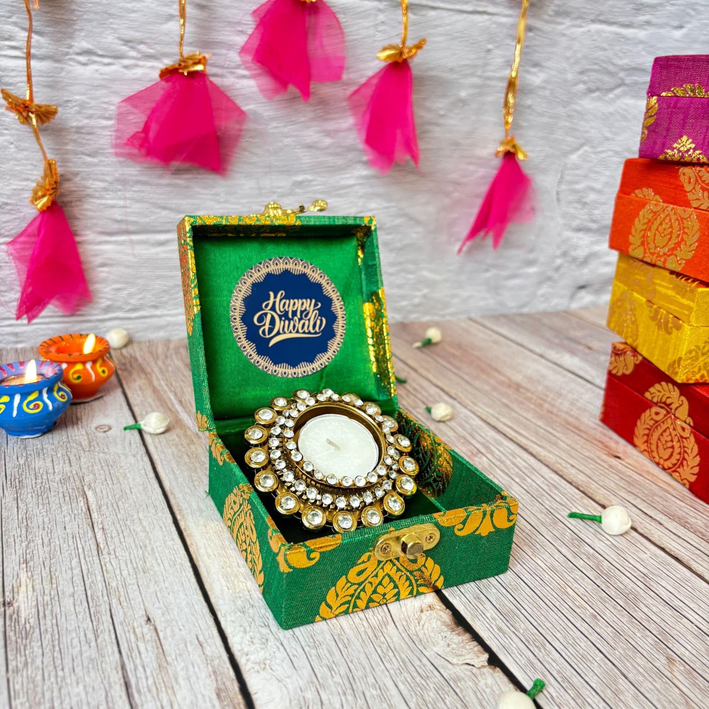 LOVENSPIRE Diwali Gift Hamper Indian Festival Premium Deepawali Return Gift Box with Tea Light Candle Holder Navratri Thanksgiving Hampers