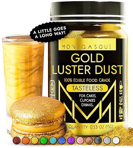 MONÉGASQUE Gold Edible Glitter for Drinks 15g - Edible Glitter for Cakes & Cocktails - Gold Luster Dust for Cocktail, Father's Day Cake Topper, Food