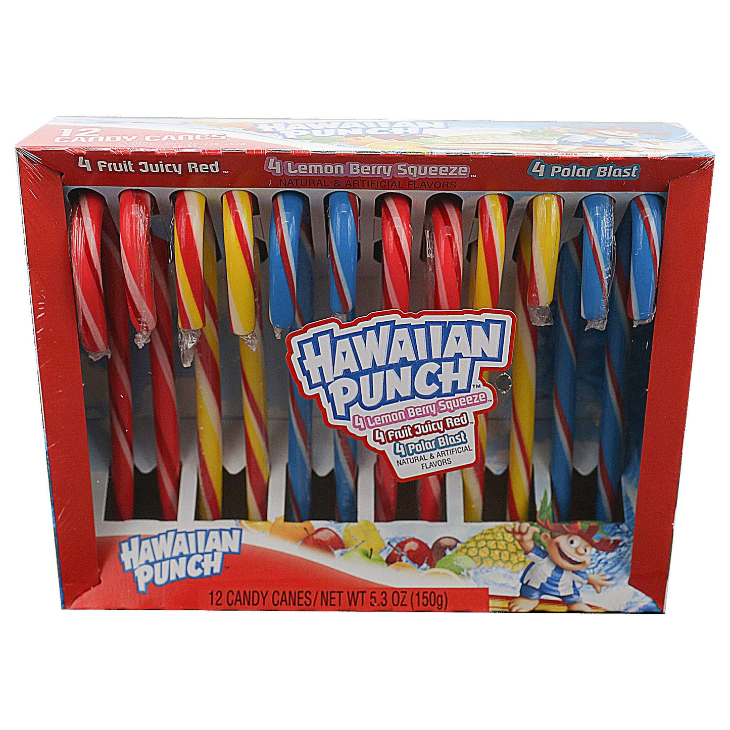 Frankford (1) Box Hawaiian Punch Flavored Candy Canes - Flavors: Lemon Berry Squeeze, Fruit Juicy Red, Polar Blast - 12 Individually Wrapped Pieces