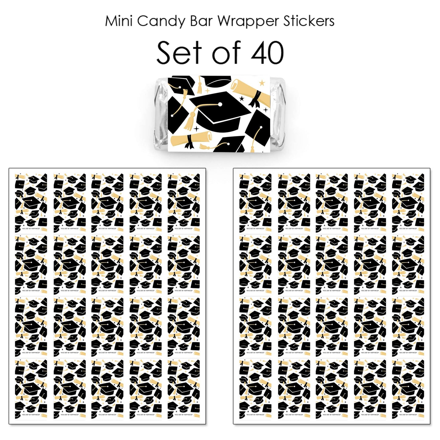 Big Dot of Happiness Hello College Graduation Party - Mini Candy Bar Wrapper Stickers - Small Favors - 40 Count