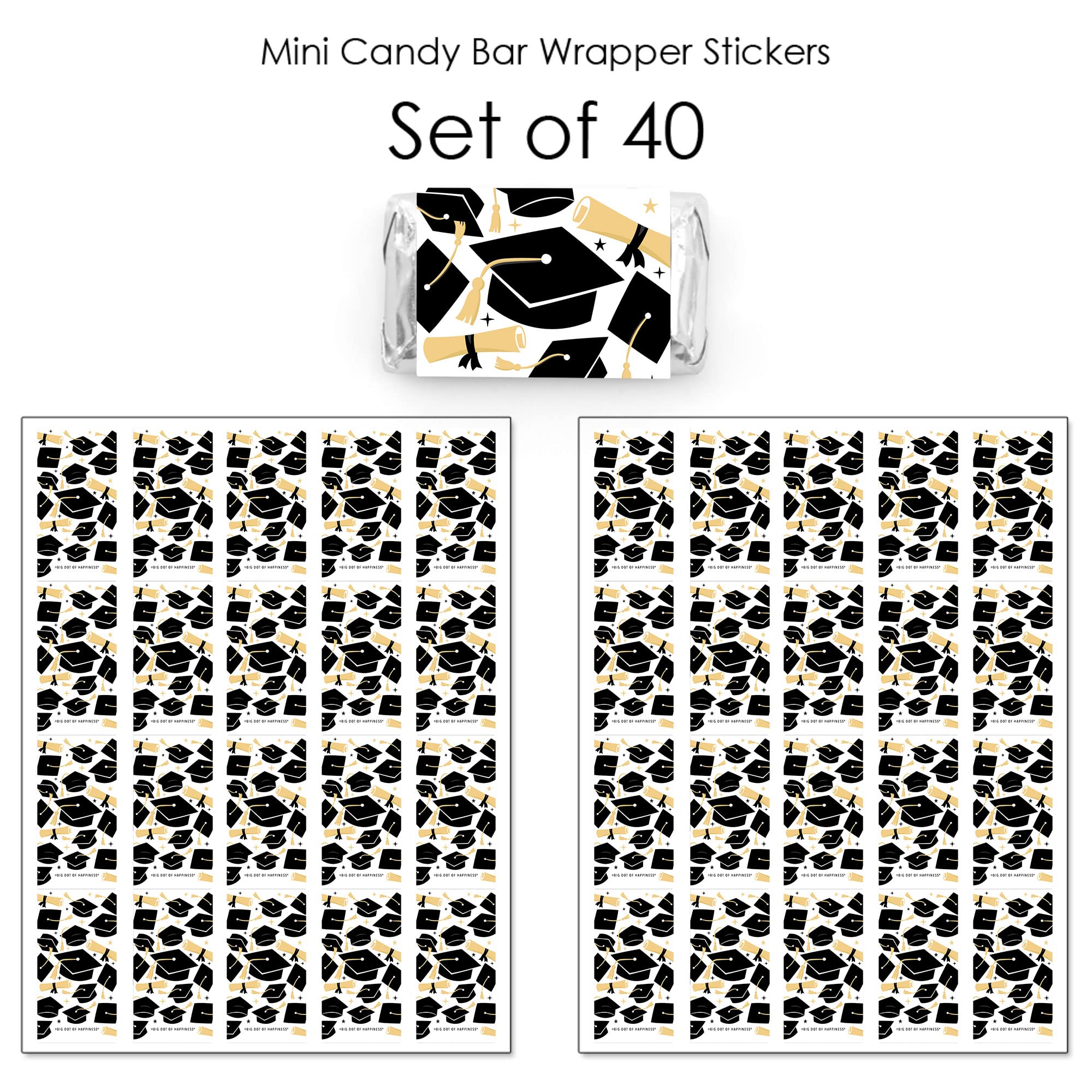 Big Dot of Happiness Hello College Graduation Party - Mini Candy Bar Wrapper Stickers - Small Favors - 40 Count