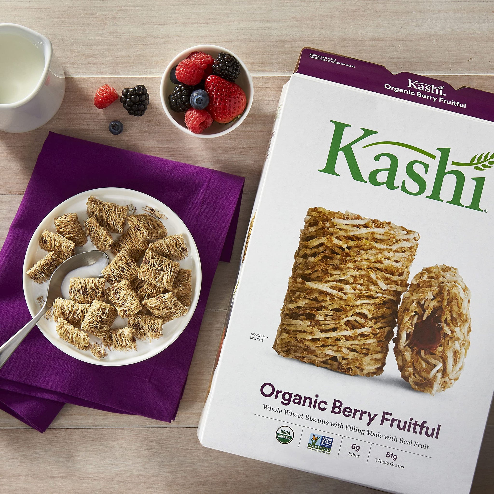 Kashi Breakfast Cereal, Vegan Protein, Organic Fiber Cereal, Bulk Pantry Staples, Berry Fruitful, 62.4oz Case (4 Boxes)