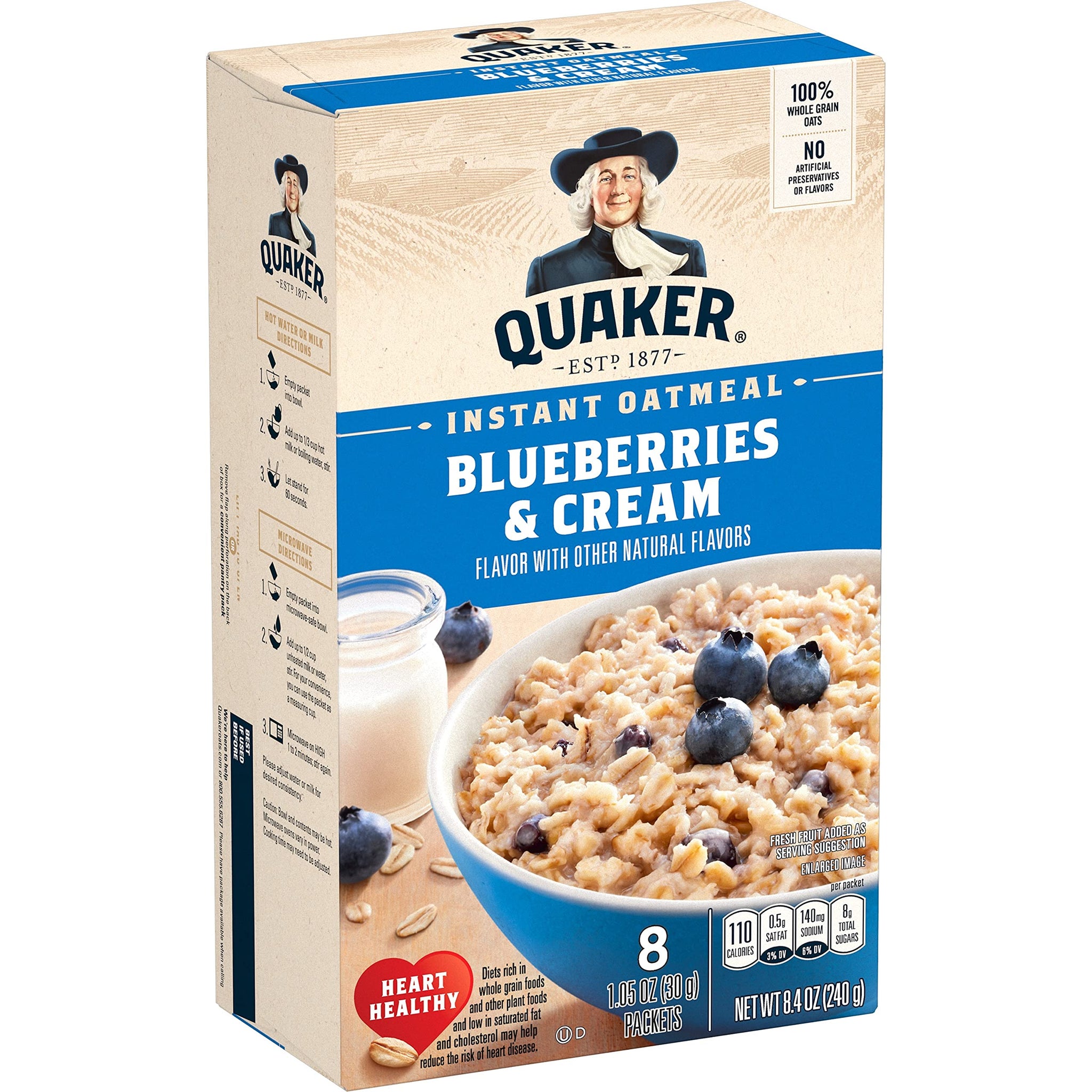 Quaker Instant Oatmeal Breakfast Cereal, Blueberries & Cream, 8.4 oz