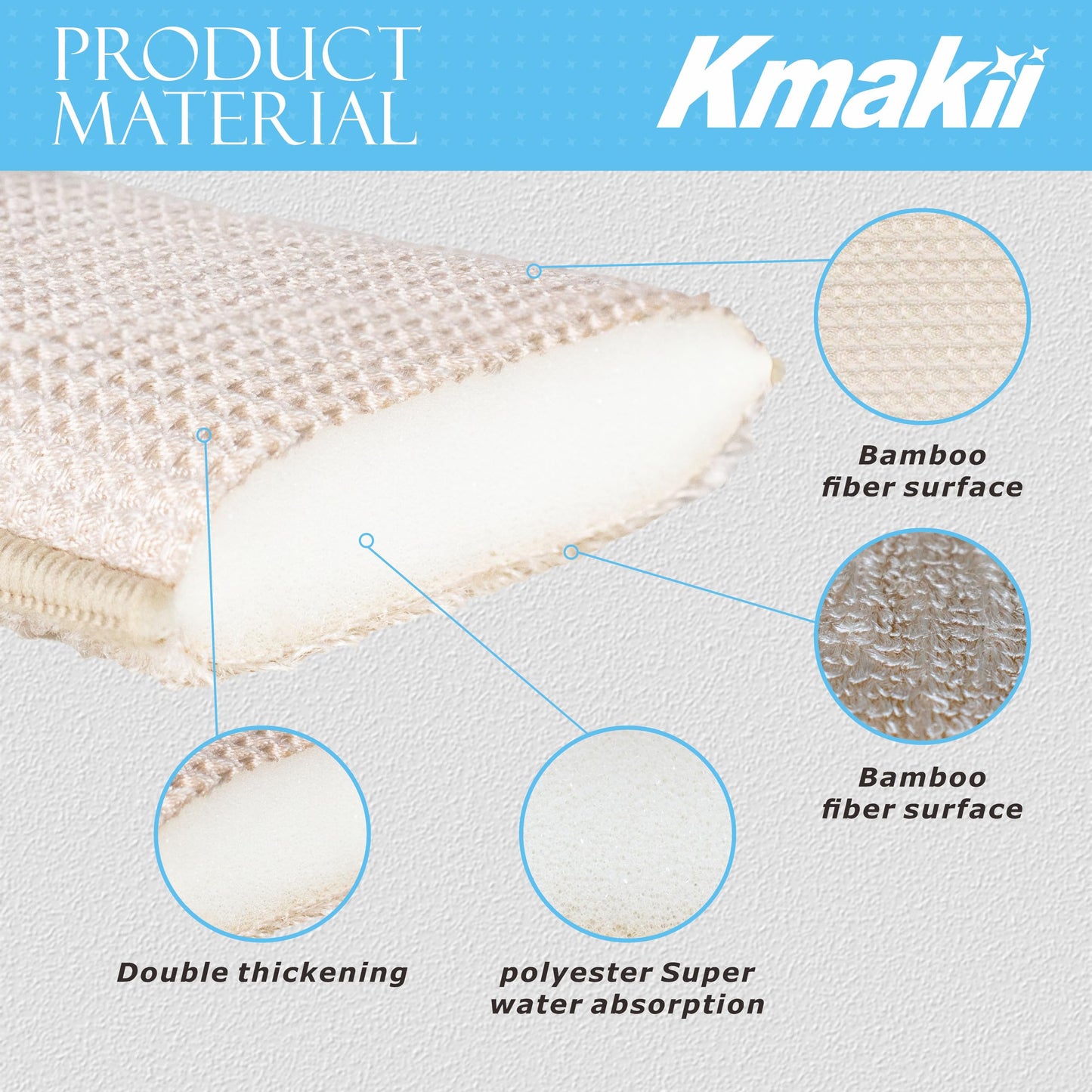 KMAKII Bamboo Kitchen Sponges Dish Sponges Natural Cleaning Sponges Beige 6 Pack