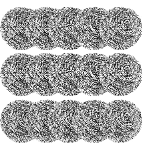 15 Pack Steel Wool Scrubber, Metal Kitchen Scrubbing Sponges, Dishwashing Scouring Pads Heavy Duty, Premium Stainless Steel Scrubbers for Cleaning