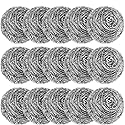 15 Pack Steel Wool Scrubber, Metal Kitchen Scrubbing Sponges, Dishwashing Scouring Pads Heavy Duty, Premium Stainless Steel Scrubbers for Cleaning
