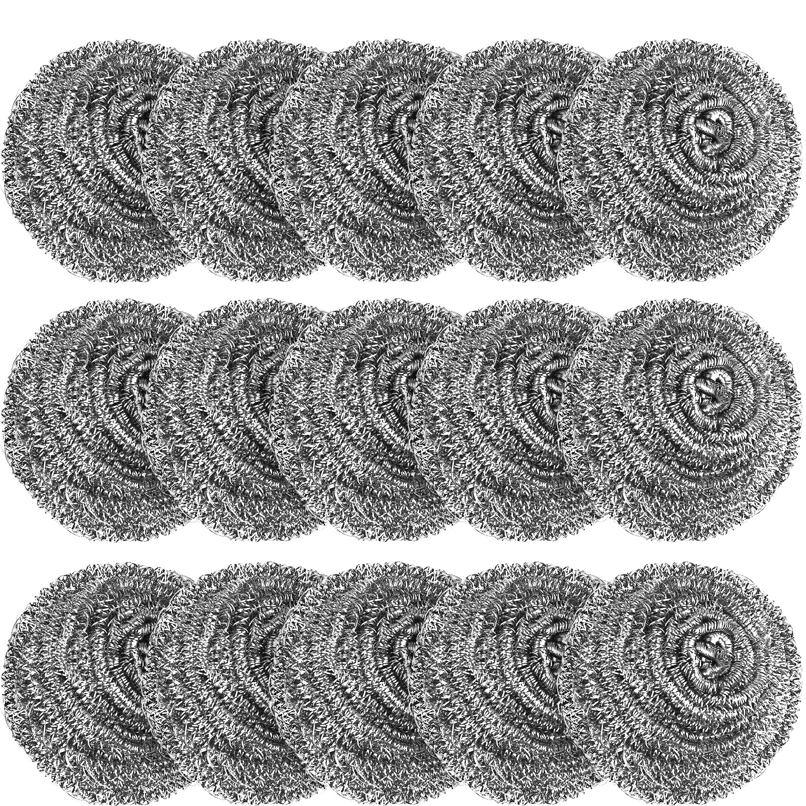 15 Pack Steel Wool Scrubber, Metal Kitchen Scrubbing Sponges, Dishwashing Scouring Pads Heavy Duty, Premium Stainless Steel Scrubbers for Cleaning