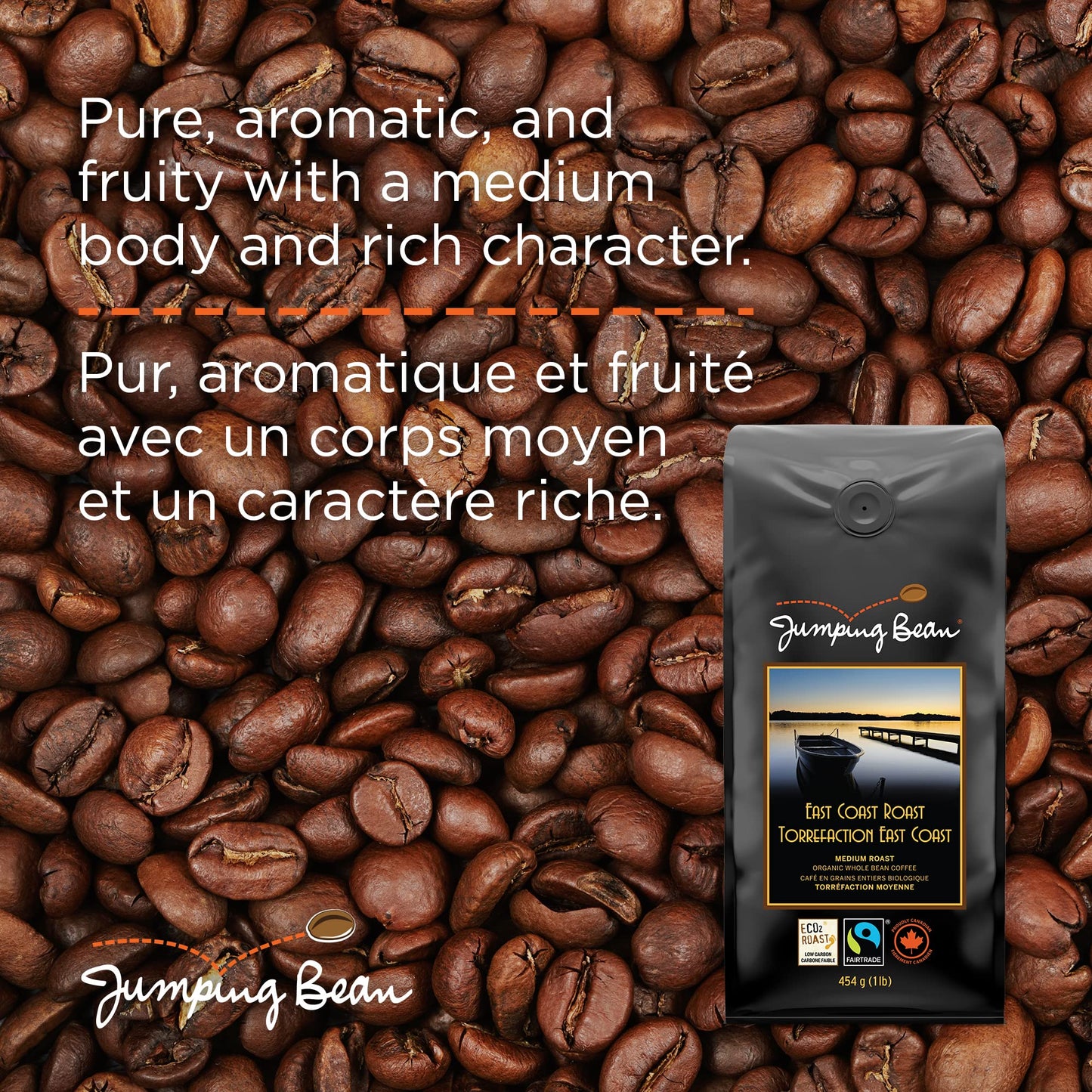 Jumping Bean Organic East Coast Roast Whole Bean Coffee, 454 GR