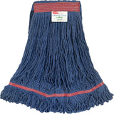 Blue Premium Blended - Large Narrow Band Looped-End Wet Mop - Superior Pick-up and Durability - 6 Pack