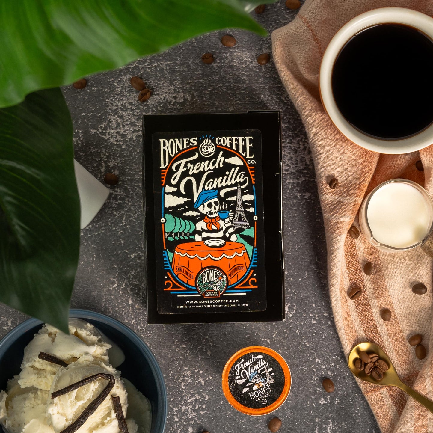 Bones Coffee Company Flavored Coffee Bones Cups French Vanilla Flavored Pods | 12ct Single-Serve Coffee Pods Compatible with Keurig 1.0 & 2.0 Keurig