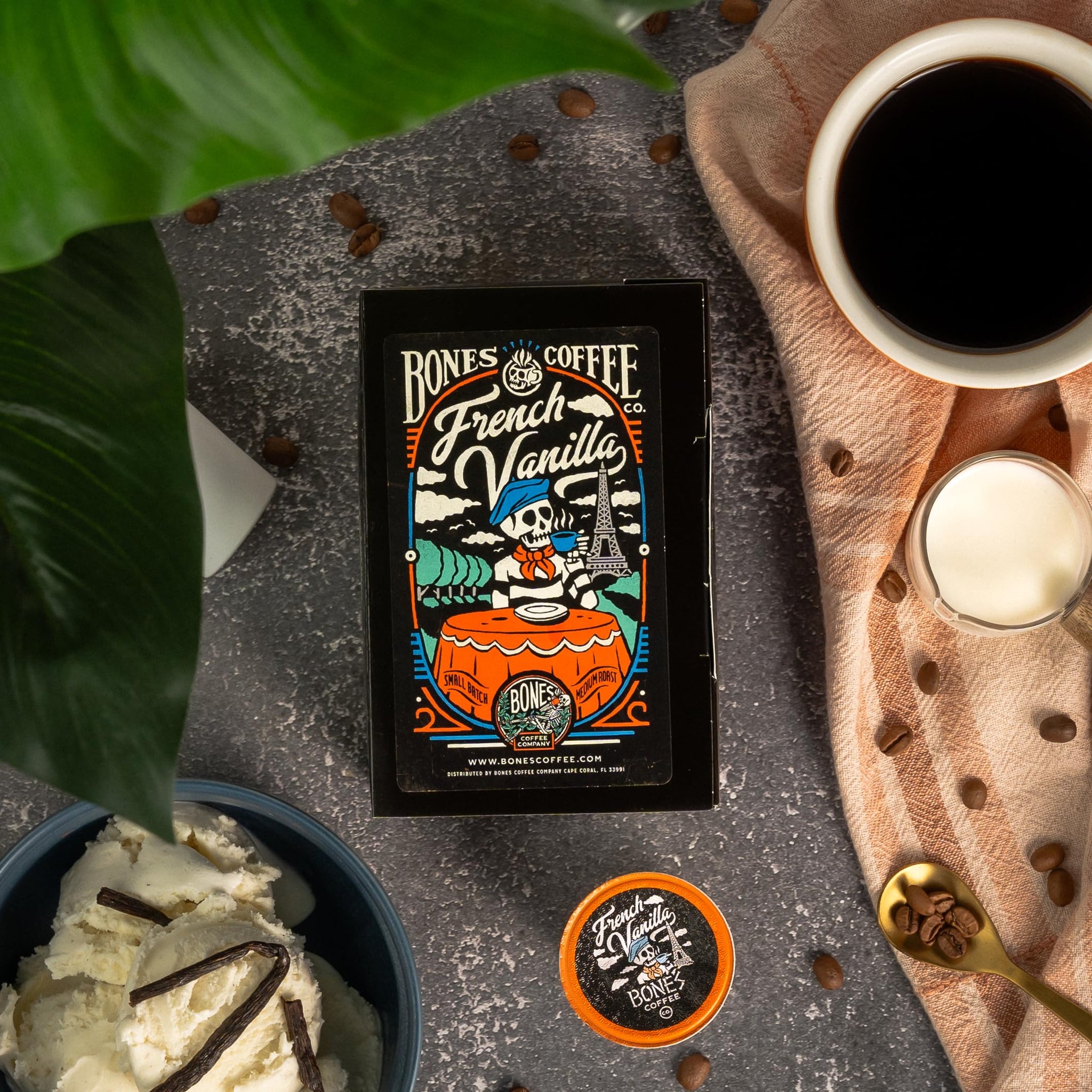 Bones Coffee Company Flavored Coffee Bones Cups French Vanilla Flavored Pods | 12ct Single-Serve Coffee Pods Compatible with Keurig 1.0 & 2.0 Keurig