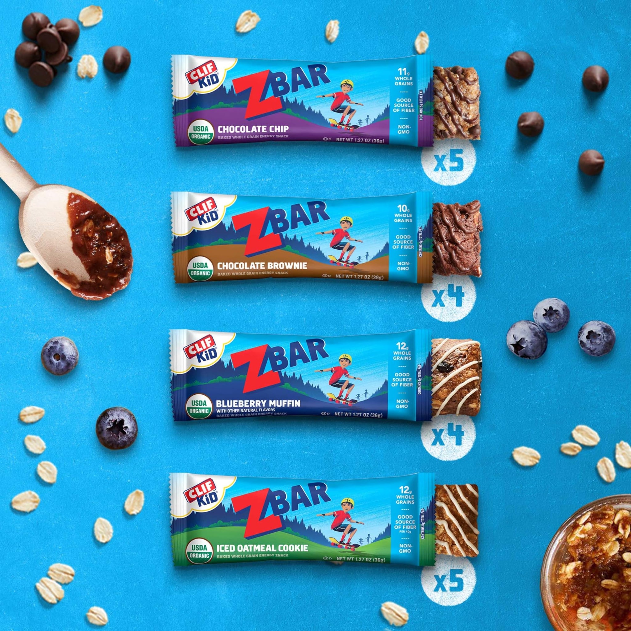 Zbar - Variety Pack - 4 Flavors - Soft Baked Snack Bars - Non-GMO - 10-12g Whole Grains - USDA Organic Granola Bars (18 Pack)