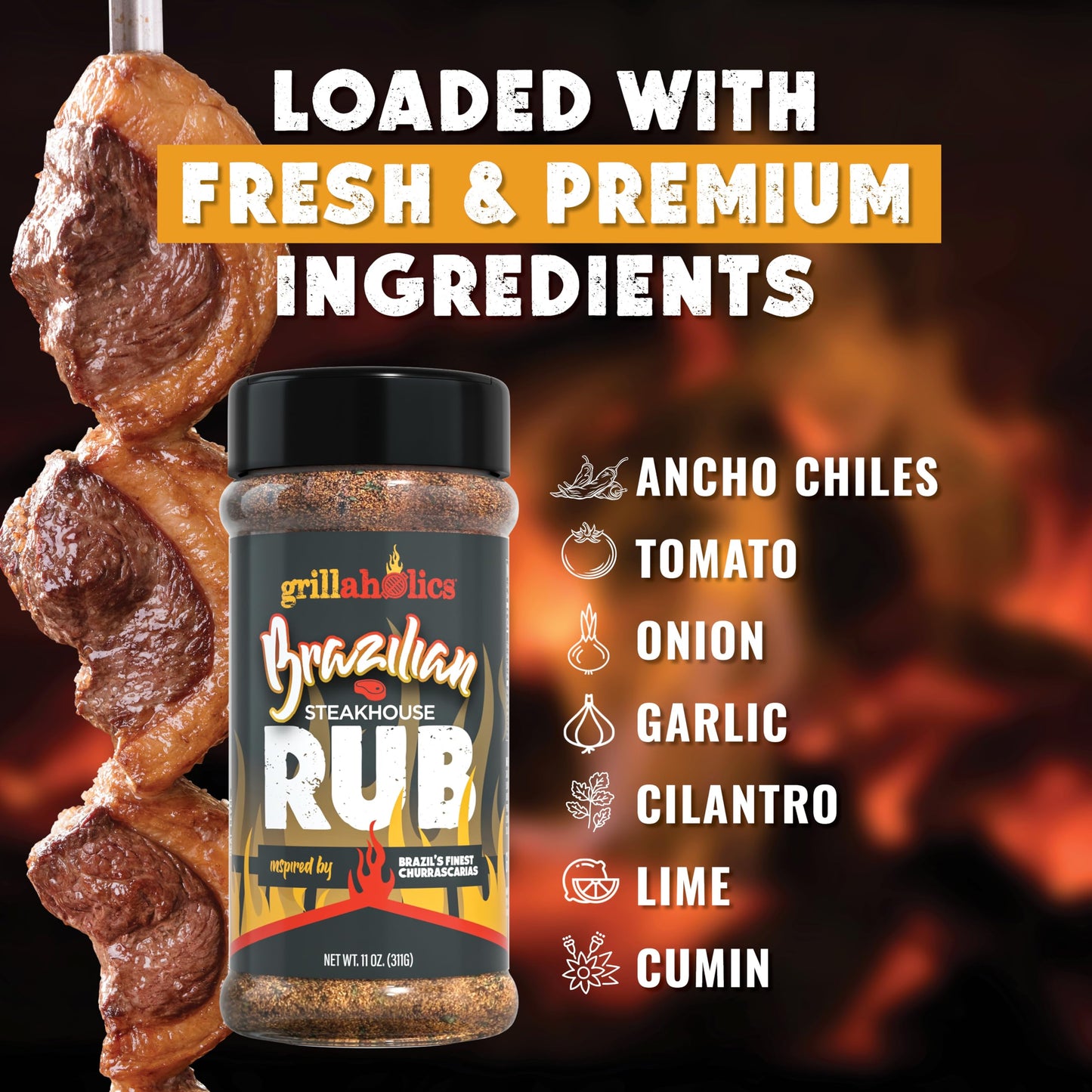 Grillaholics Steak Rub - Brazilian Steakhouse Style Churrasco Seasoning for BBQ, Grilling & Smoking - Bold Blend for Picanha, Ribeye, Beef, Pork
