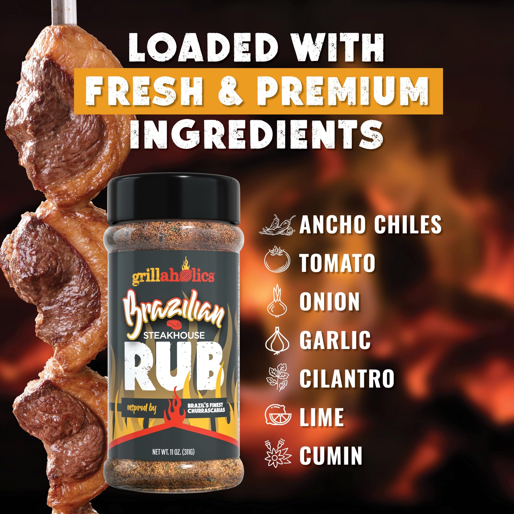 Grillaholics Steak Rub - Brazilian Steakhouse Style Churrasco Seasoning for BBQ, Grilling & Smoking - Bold Blend for Picanha, Ribeye, Beef, Pork