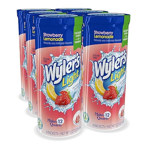Wyler's Light Pitcher Packs (6 per canister), Strawberry Lemonade Drink Mix, includes 6 canisters (36 Total Pitcher Packs)
