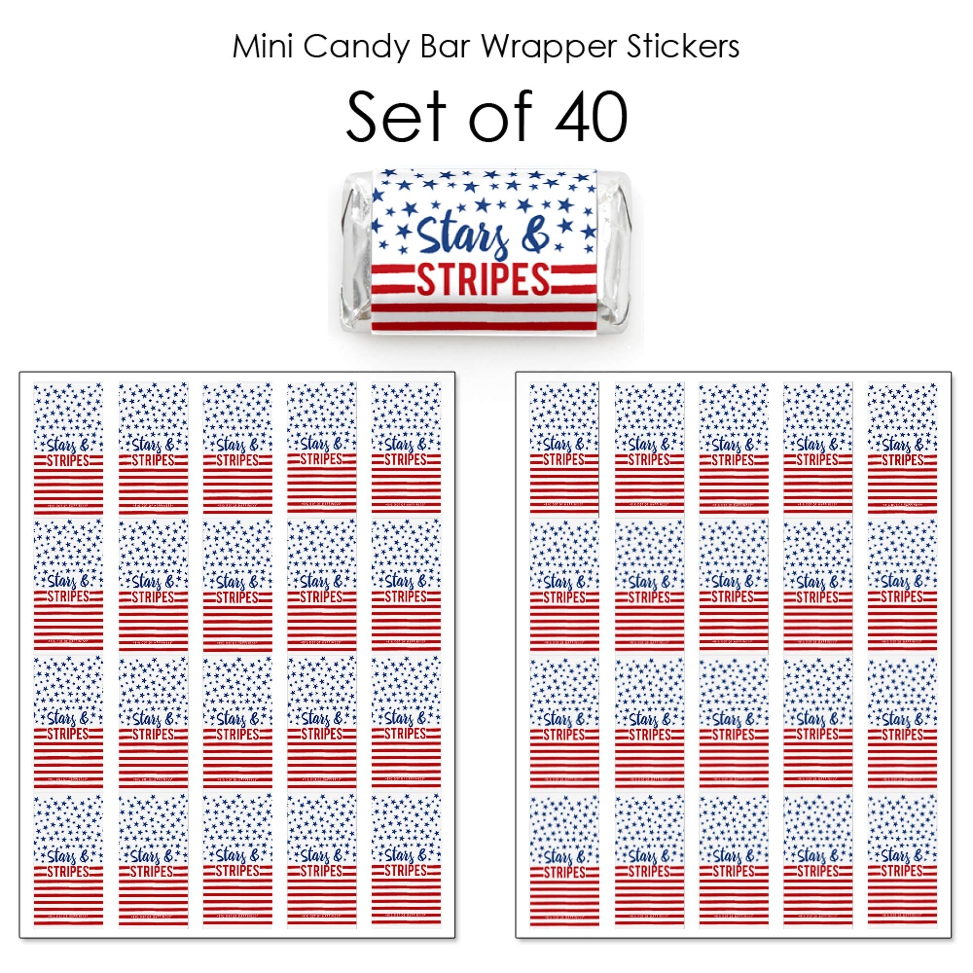 Stars and Stripes - 4th of July Mini Candy Bar Wrapper Stickers - 40pc