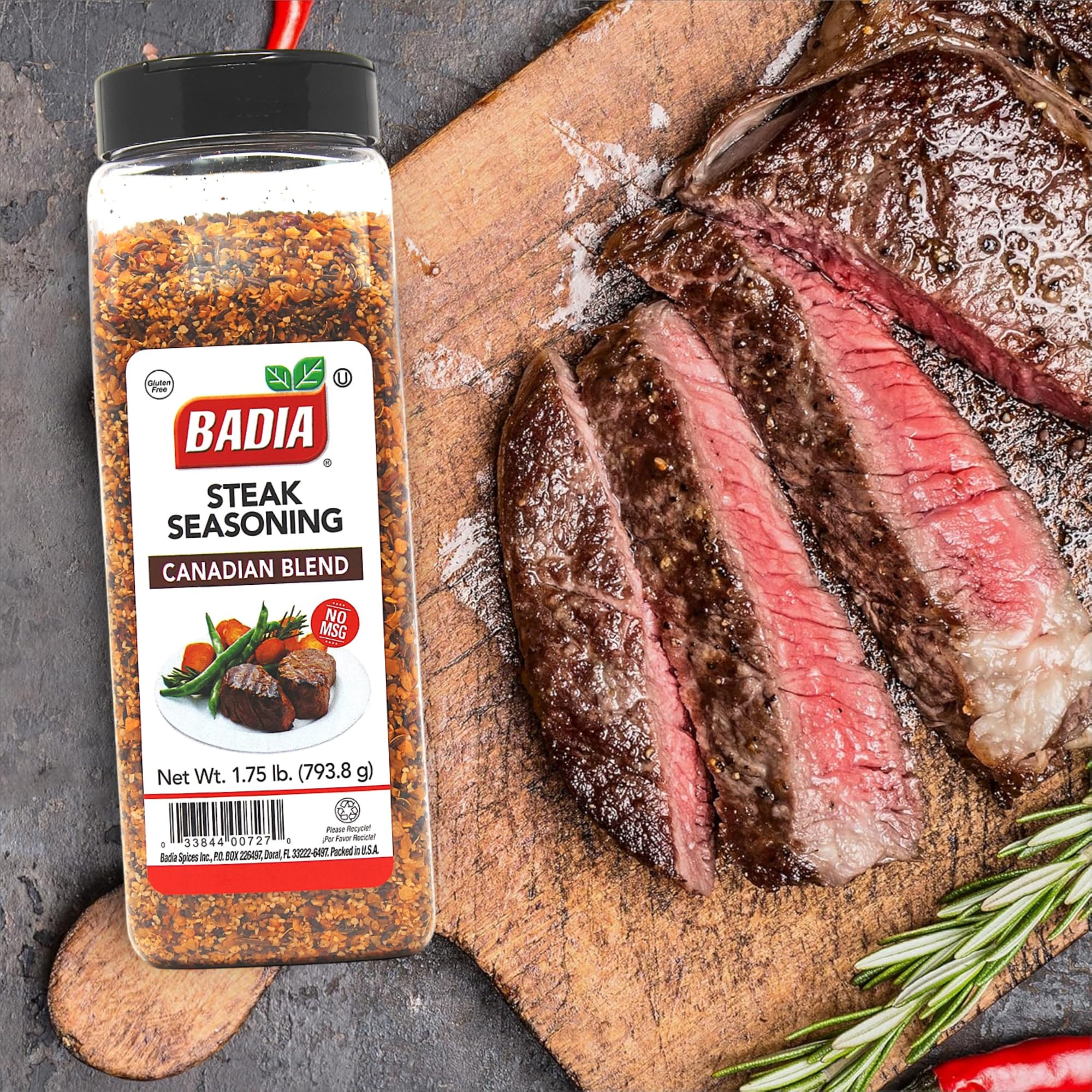 Badia Steak Seasoning Canadian Blend, 28 oz - Savory Salt, Garlic & Spice Mix with Paprika, Smoky Grill Rub for Steaks, Burgers, Pork, Chicken, Gluten