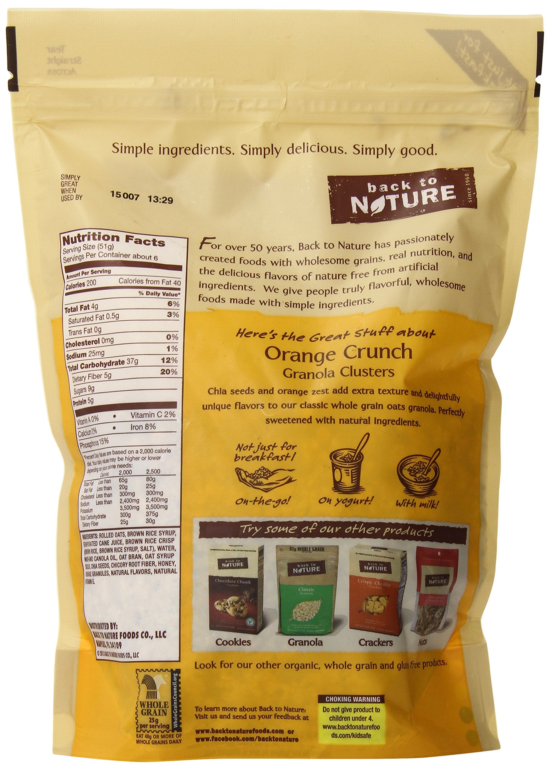 Back to Nature Granola Clusters, Orange Chia Crunch, 11 Ounce