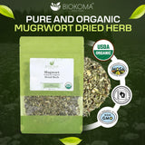 Biokoma Organic Mugwort Dried Herb 50g 1.76oz Artemisia vulgaris USDA Organic Herbal Tea Premium Cut Aromatic Leaves Lucid Dreaming Bath Resealable