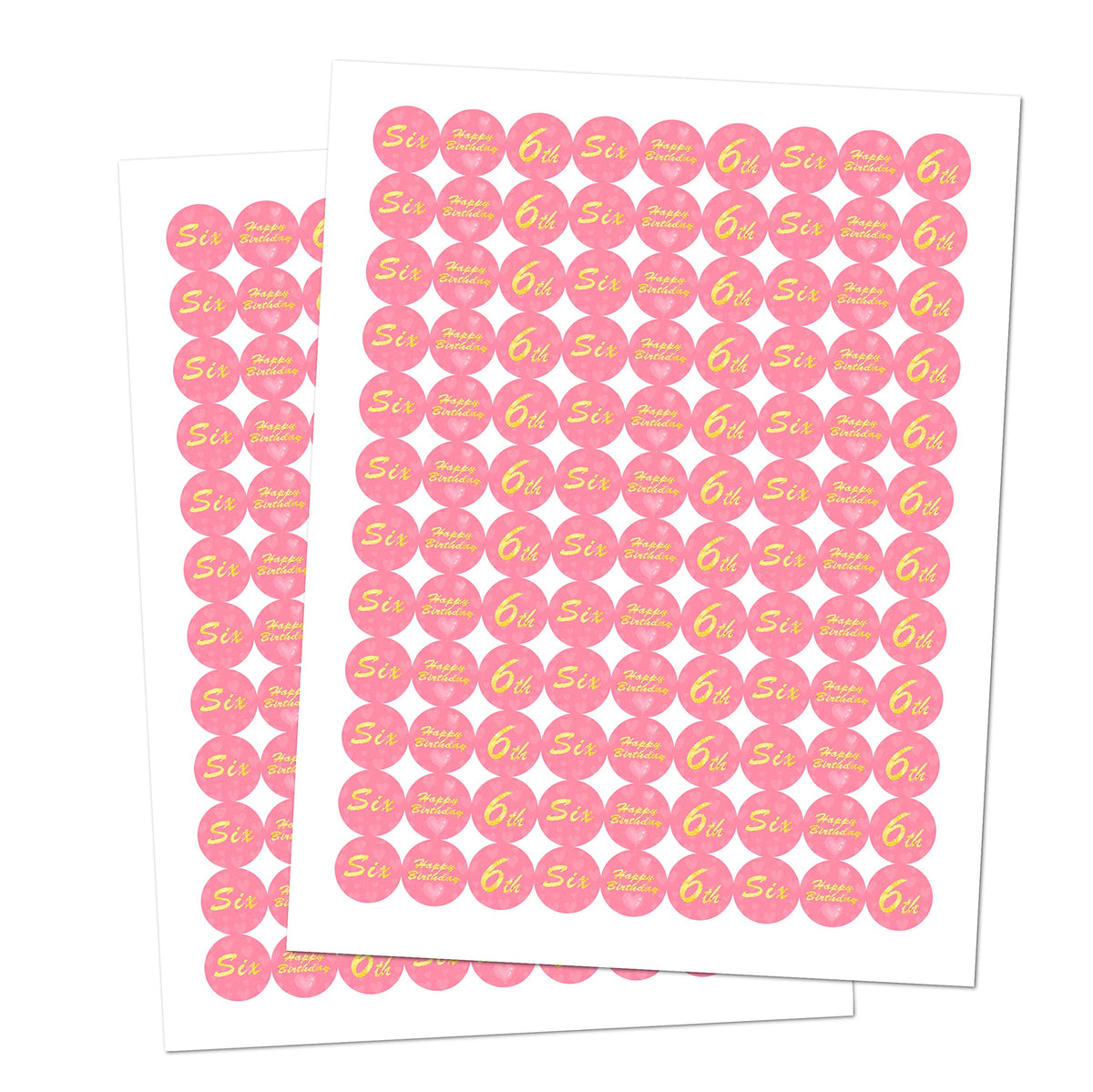 6th Birthday Kisses Stickers, Six Pink Kiss Labels for Girl Happy Birthday Party, Chocolate Drop Tabletop Decorations, Candy Not Included. Made in USA