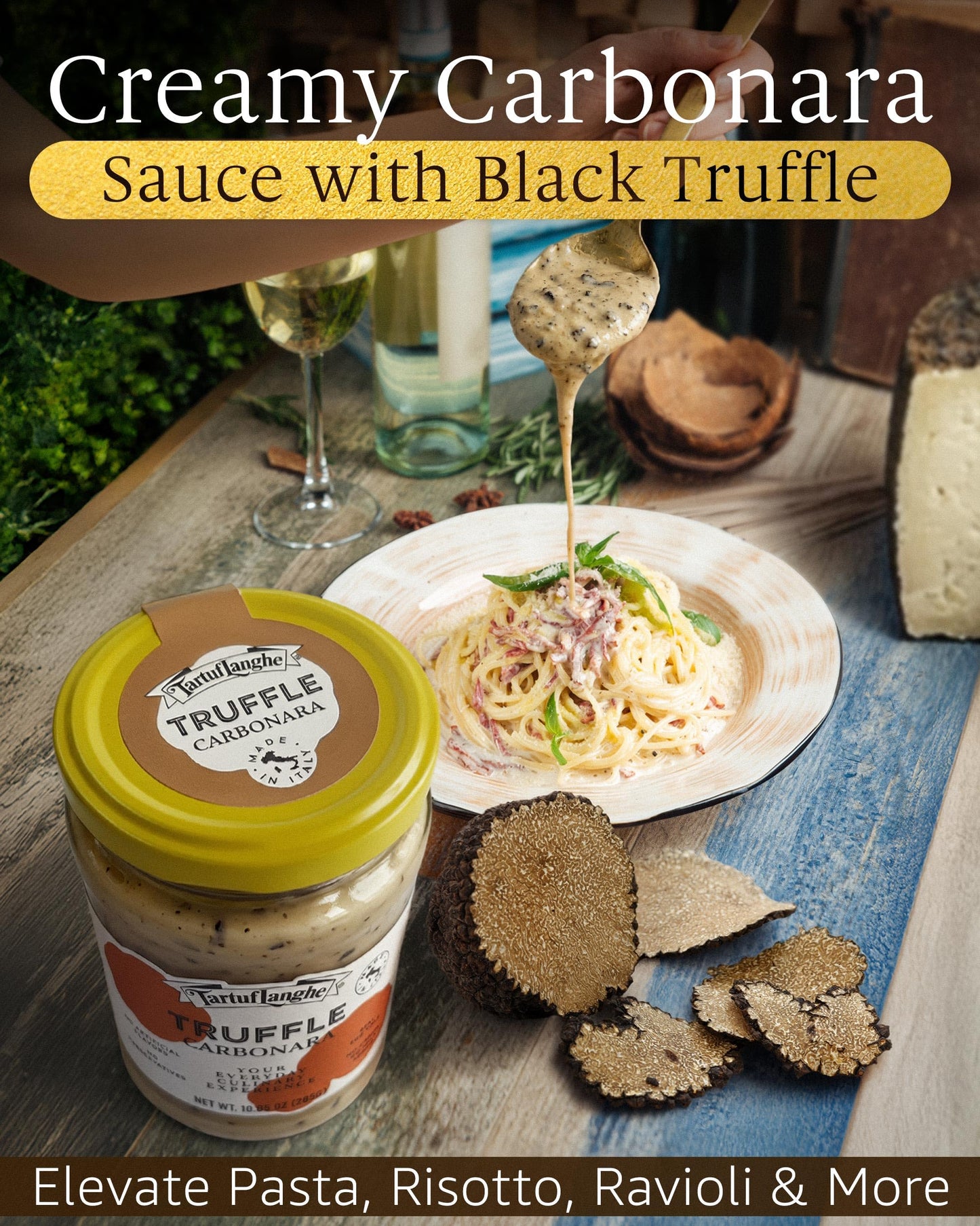 TartufLanghe Black Truffle Carbonara Sauce - Creamy Pasta Sauce with Egg Yolk, Cheese, and Summer Black Truffle from Italy, Authentic Italian Food, No