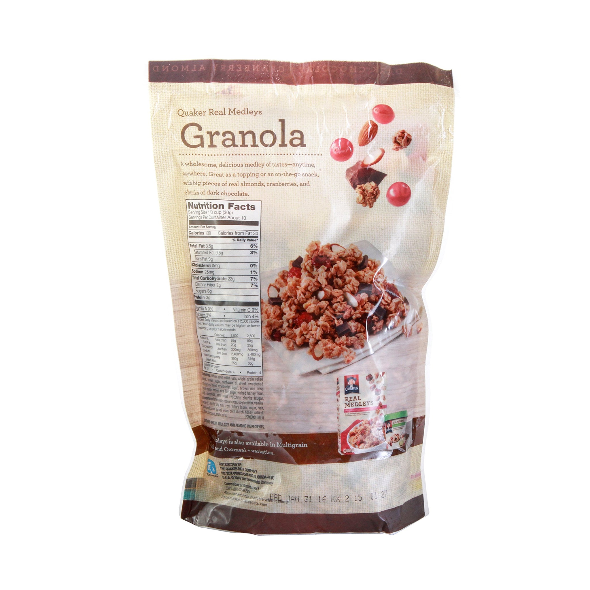 Quaker Real Medleys Breakfast Pouches Dark Chocolate Cran Almond, 11-Ounce (Pack of 6)