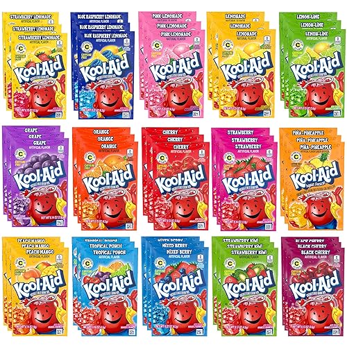 Classic Drink Mix Packets Variety 45 Pack- Includes 3 Mix Packets Each of 15 Flavors- Cherry, Lemonade, Orange, Tropical Punch, Black Cherry, Peach