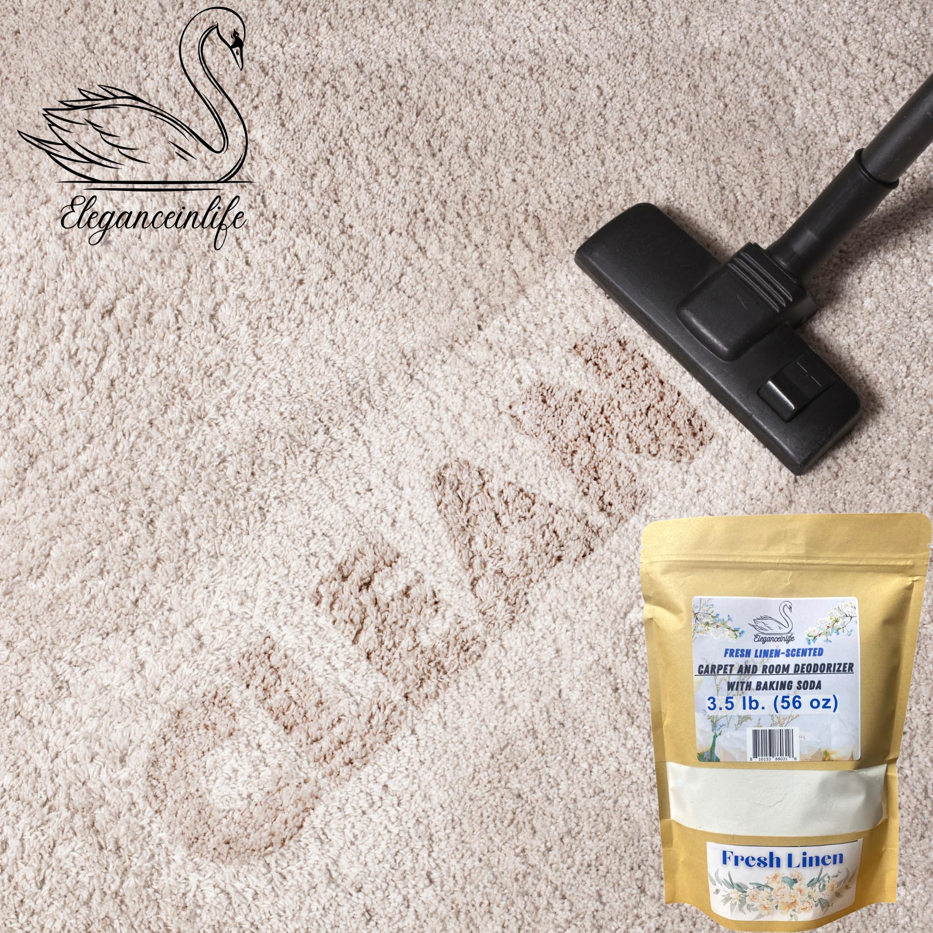 Eleganceinlife Fresh Linen-Scented Carpet and Room Deodorizer with Baking Soda, 3.5 lb. (56 oz)