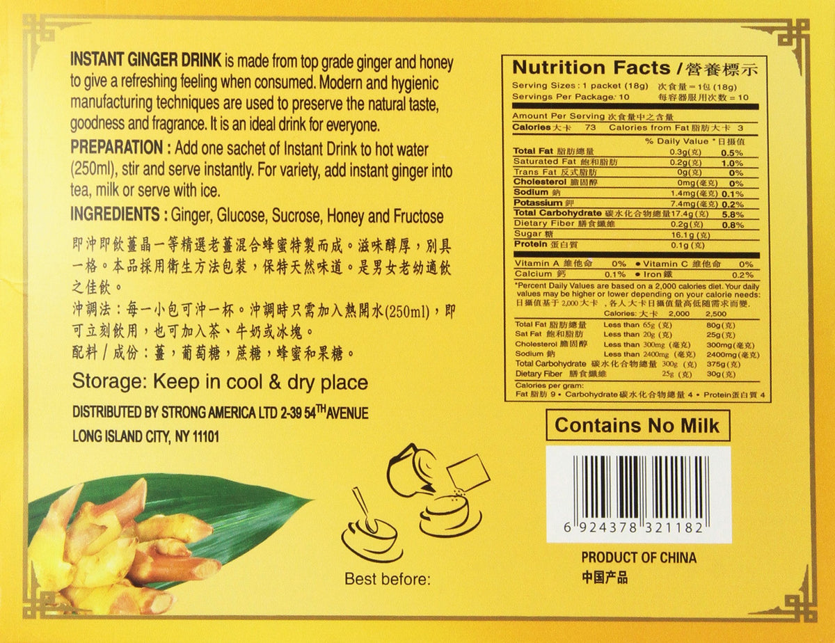 Dali All Natural Instant Honeyed Ginger Drink 20-count Bags