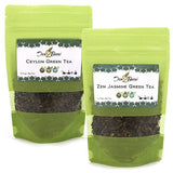 Tea2Brew | Jasmine Green & Pure Ceylon Green Tea | Whole Leaf loose tea 100g (3.5oz) each | Pack of 2