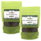 Tea2Brew | Jasmine Green & Pure Ceylon Green Tea | Whole Leaf loose tea 100g (3.5oz) each | Pack of 2