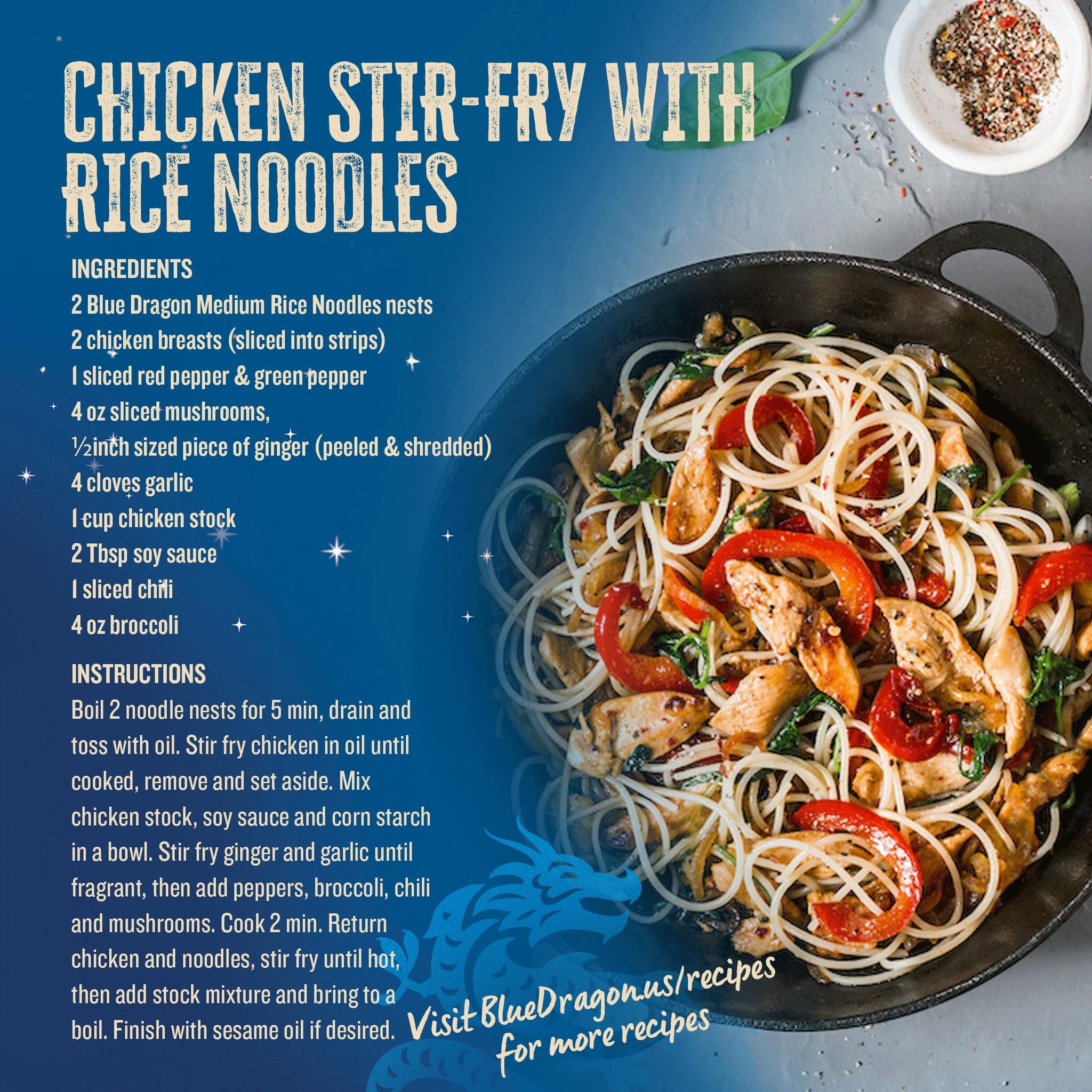 Blue Dragon Medium Rice Noodles - 10.5oz (Pack of 1) - Noodle Nests Made from Rice Flour & Water - Quick & Versatile Base for Asian Stir-Fries, Pad