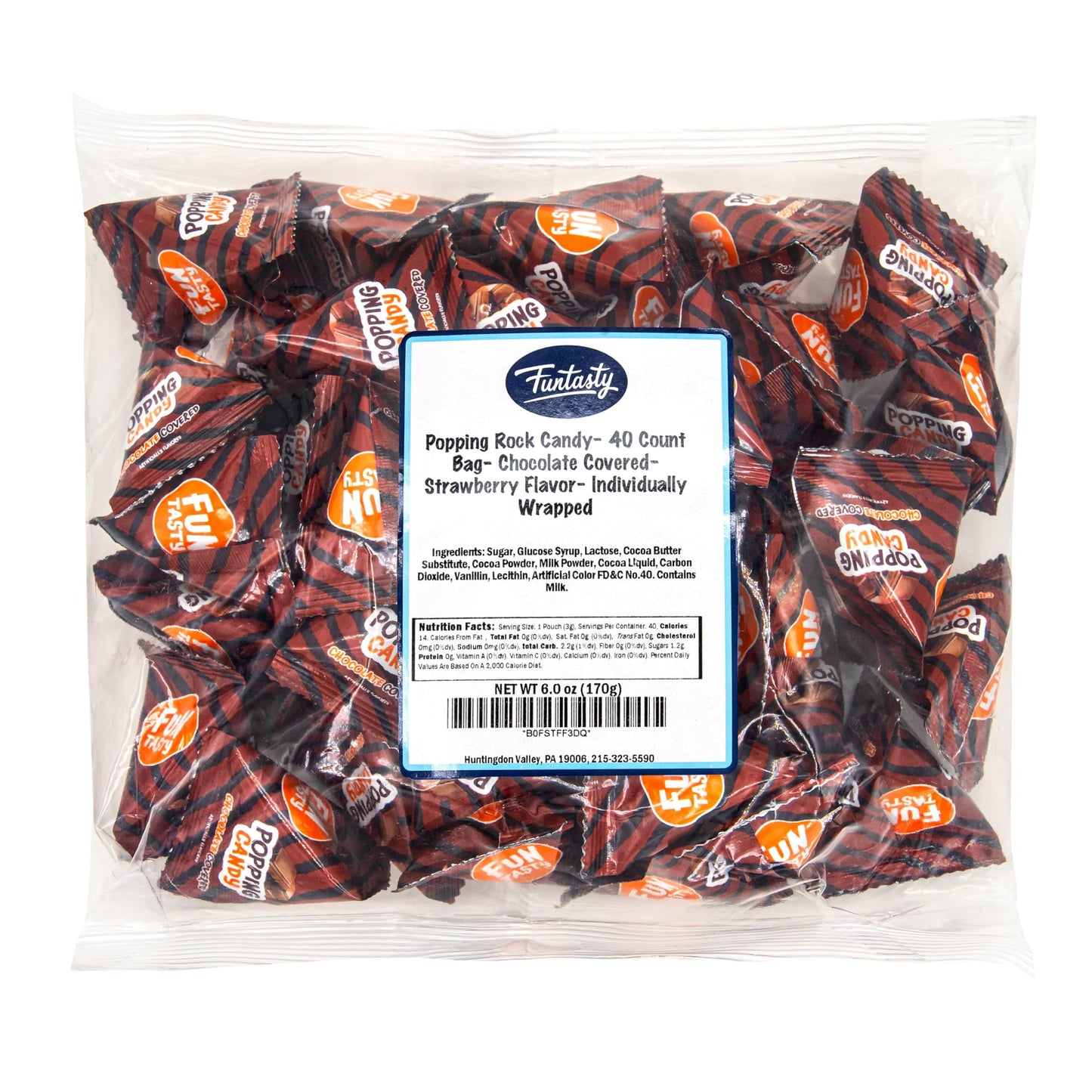 Popping Candy - 40 Mini Packs - Chocolate Rocks - Strawberry Flavored Candy Rocks - Individually Wrapped Candy for Classroom Rewards and Party Favors