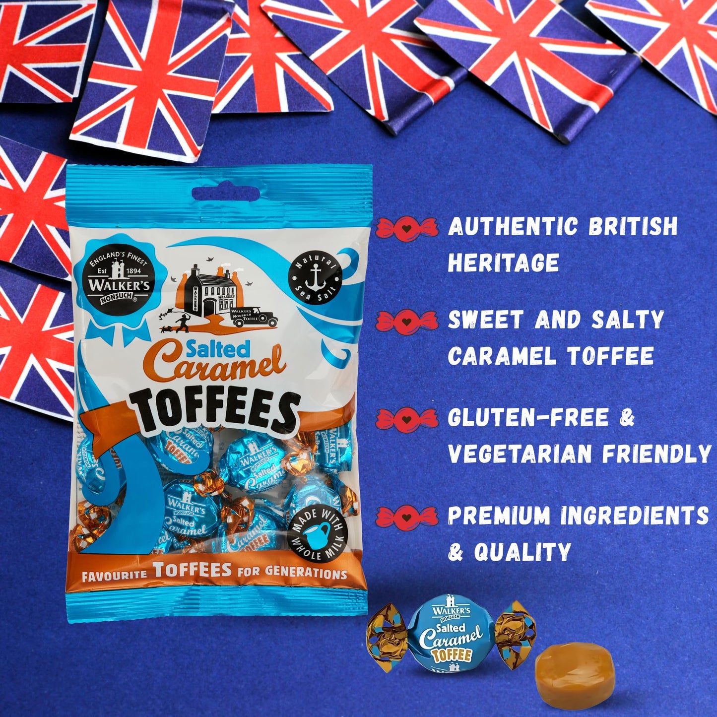 Walkers' Nonsuch Salted Caramel Toffees | with Butter & Whole Milk | Imported from the UK | Traditional British Candy | Individually Twist Wrapped