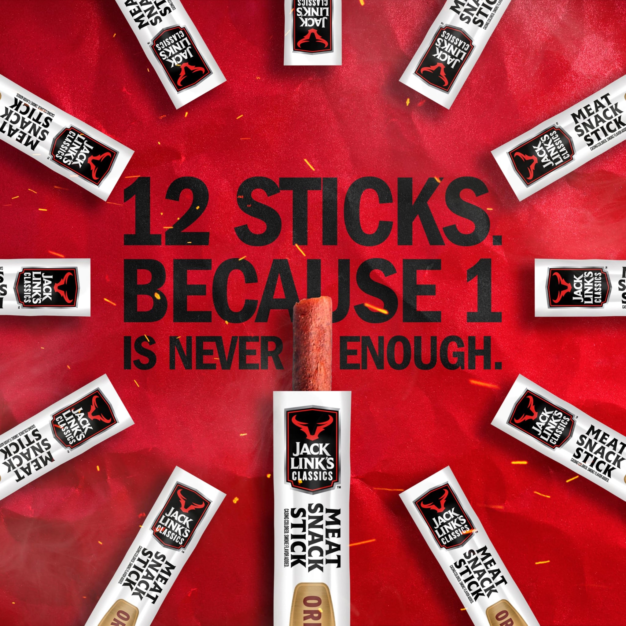 Jack Link's Classics Original Jerky Sticks - Made with Beef and Pork - Ready to Eat Real Meat Snacks - 5g Protein per Serving - (20 Count) 0.8 oz