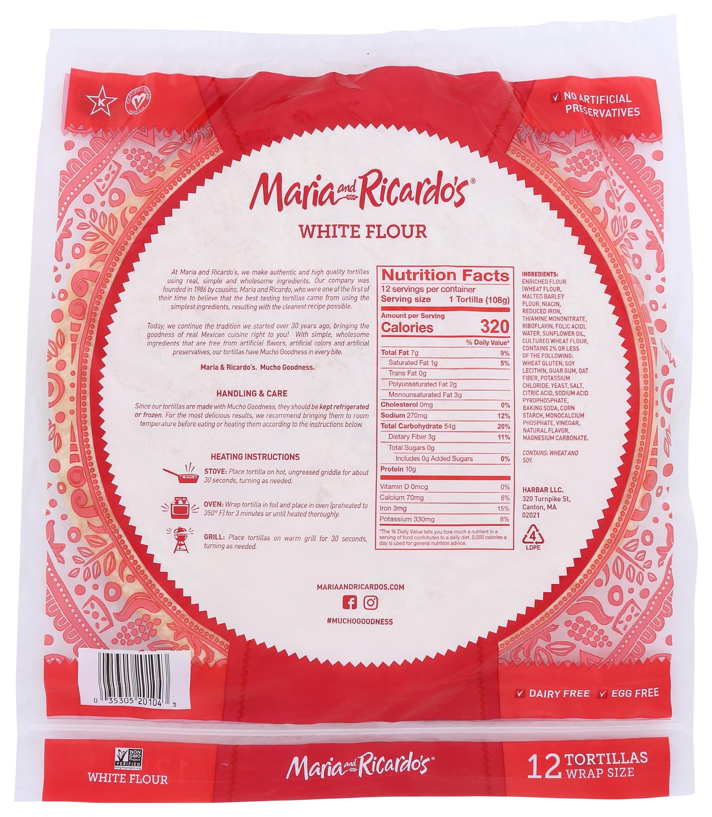 Maria & Ricardos White Tortillas 12 Inch, 45.7 OZ
