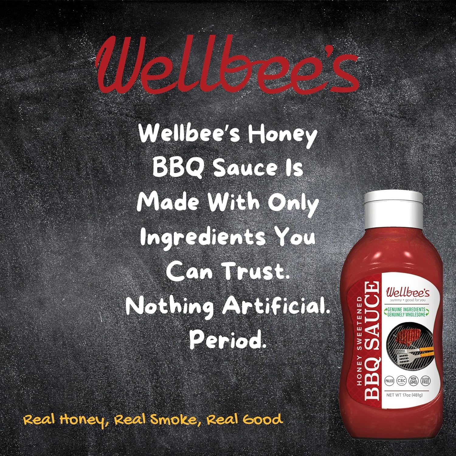 Wellbee's Honey BBQ Sauce - All Natural - 16 oz - Made w/Real Honey - Paleo Friendly And SCD Approved - Preservative Free, Refined Sugar-Free