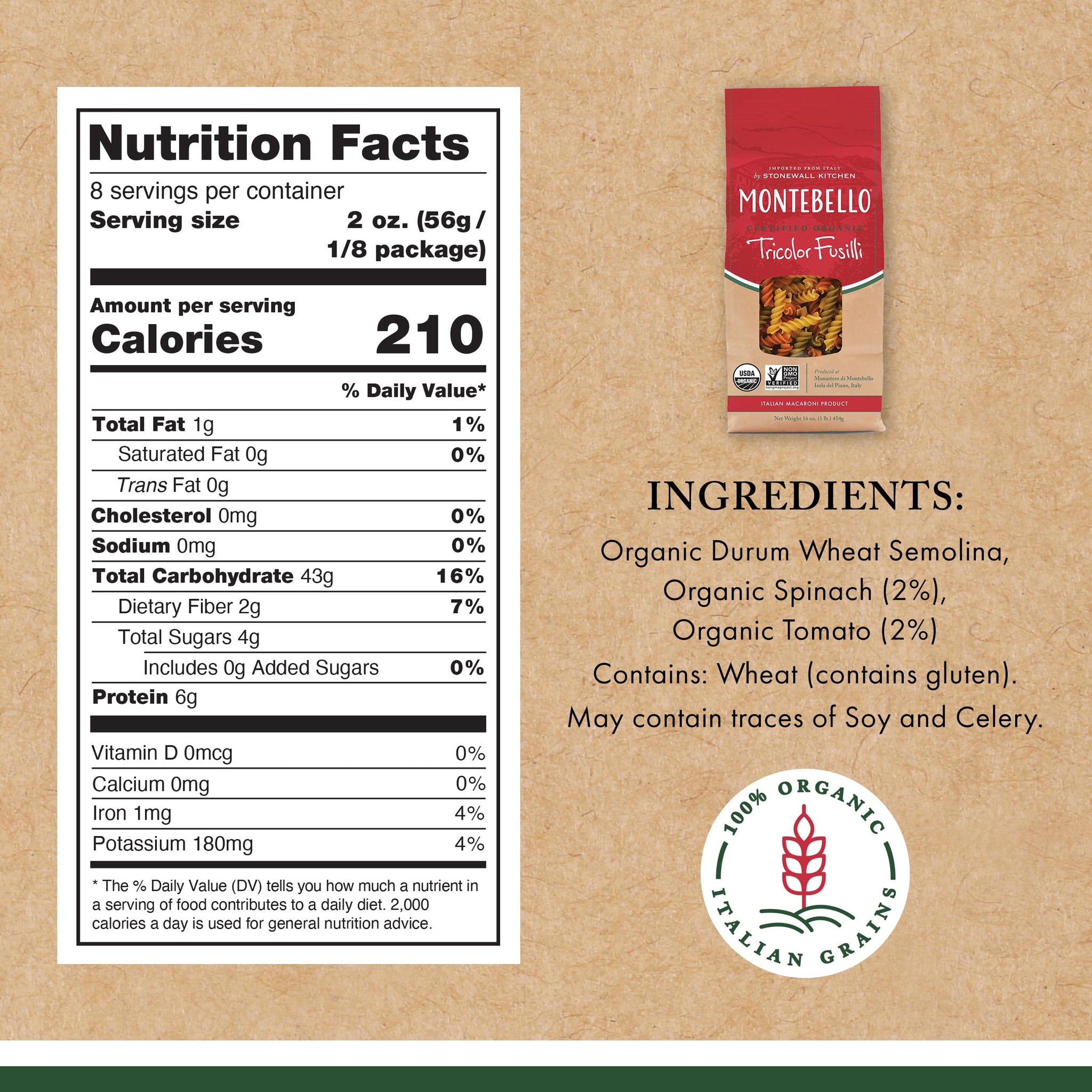 Montebello Organic Tricolor Fusilli, 1 lb