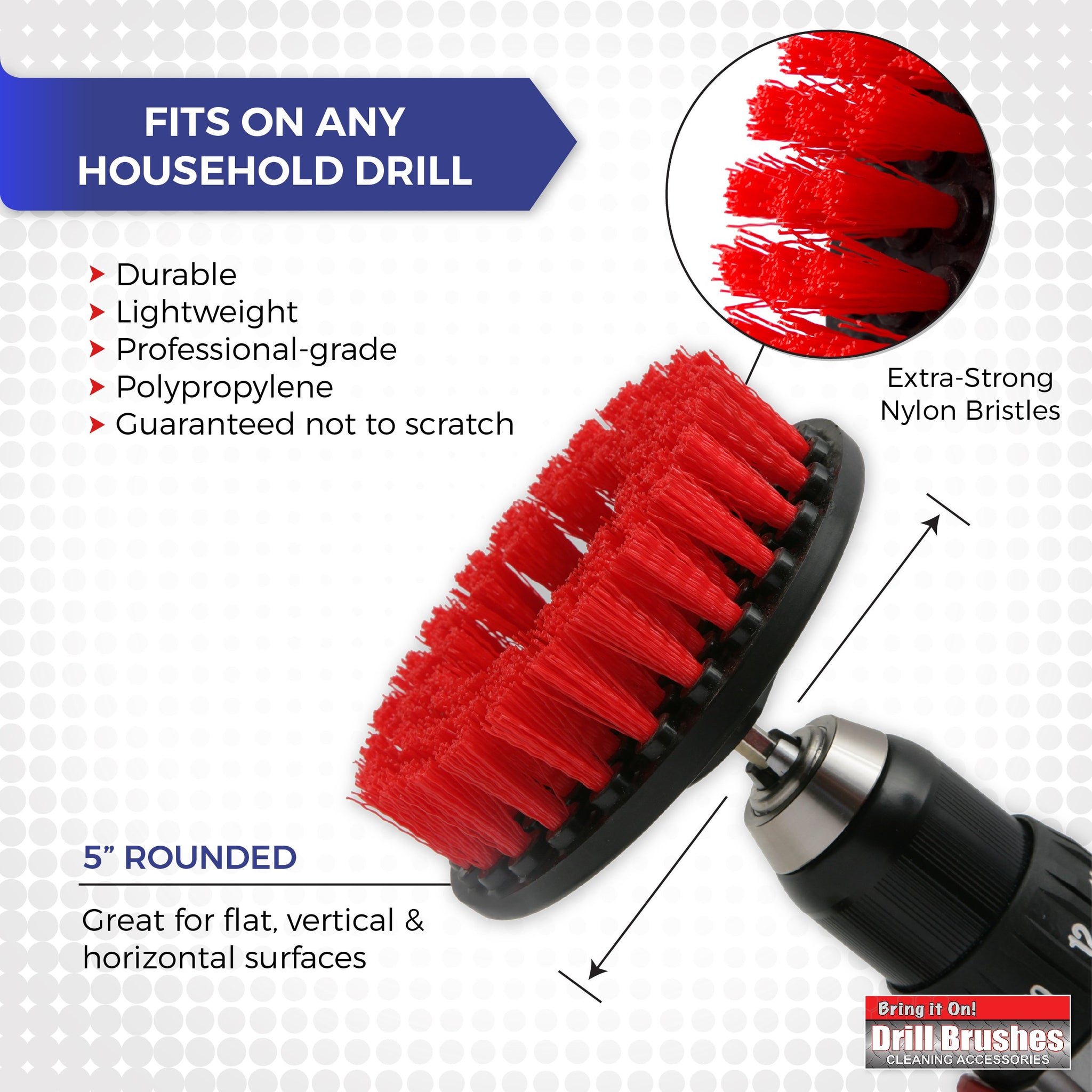 Grout Cleaner 5 Inch Flat Drill Brush | Tile and Grout Cleaner Tool Drill Brush Attachment | Bathroom and Shower Scrubber | Stiff Nylon Bristles