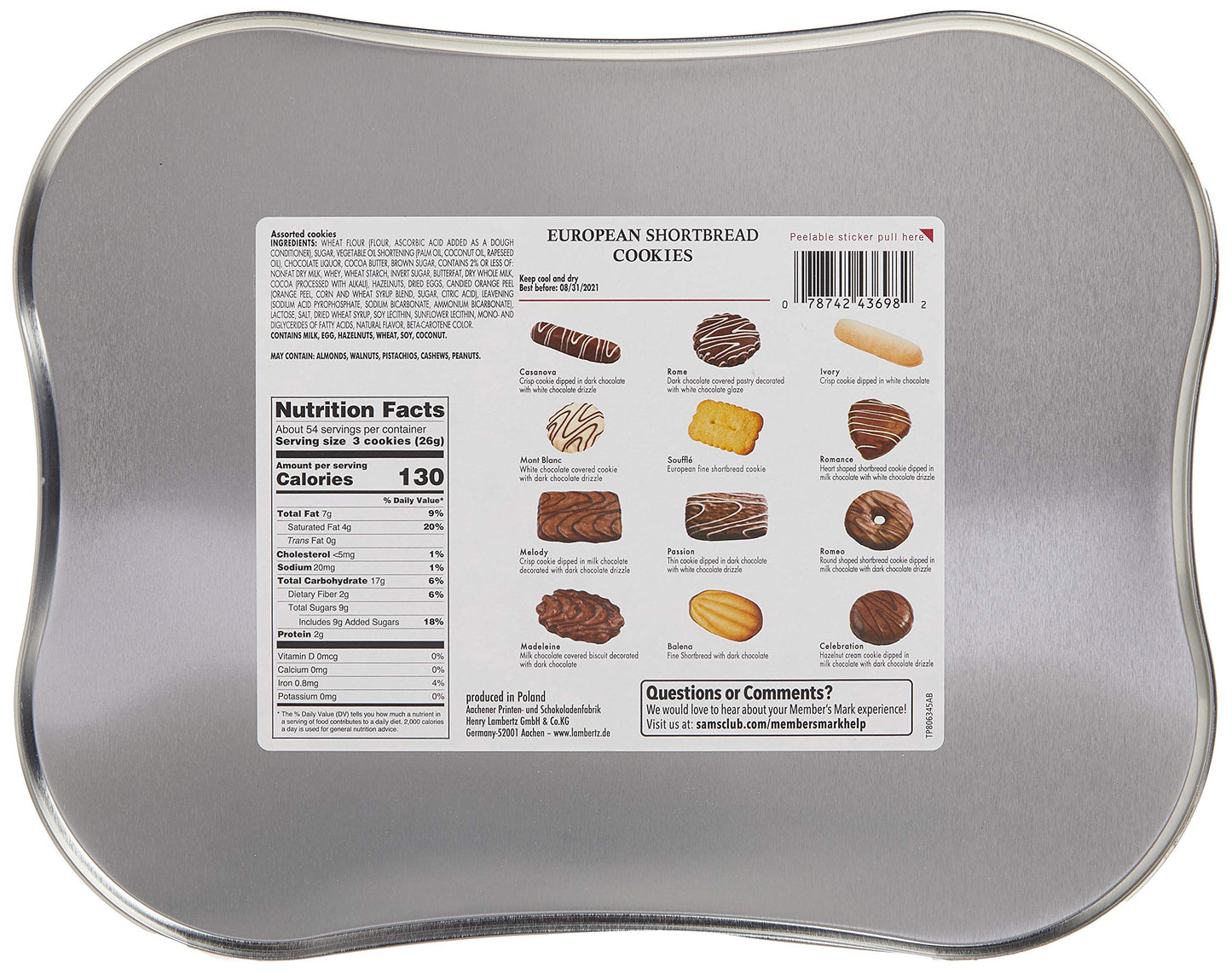 Member's Mark European Chocolate Cookie Product Of Germany Net Wt (49.4 Oz)