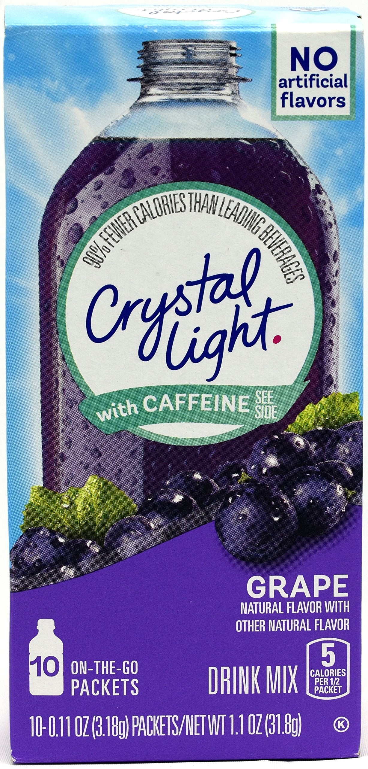 Crystal Light On-The-Go Drink Mix Packets with Caffeine, Zero Sugar Powdered Water Enhancer, Natural Flavor Low Calorie Beverage Mix, Energy Drink Mix