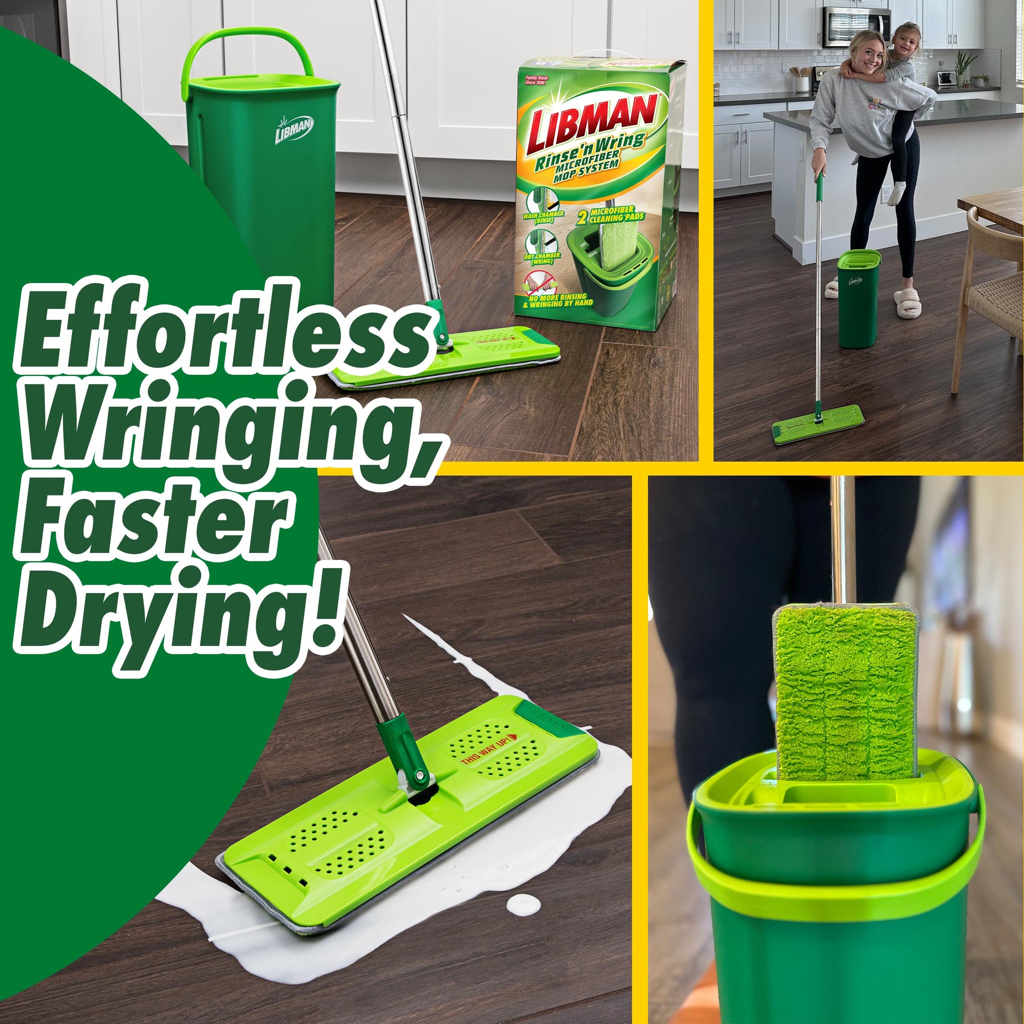 Libman Rinse 'n Wring Mop and Bucket System, Microfiber Dry Wet Mop for Floor Cleaning, Hardwood, Laminate, Tile Cleaner, Dual Chamber Bucket Design